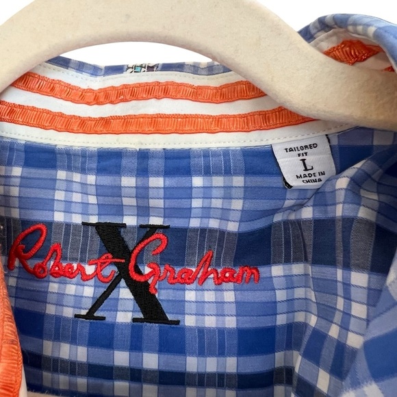 Robert Graham X Collection Plaid Check Button Front Shirt Blue Large Flip Cuff - Picture 3 of 6